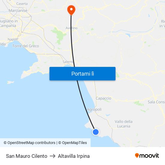 San Mauro Cilento to Altavilla Irpina map