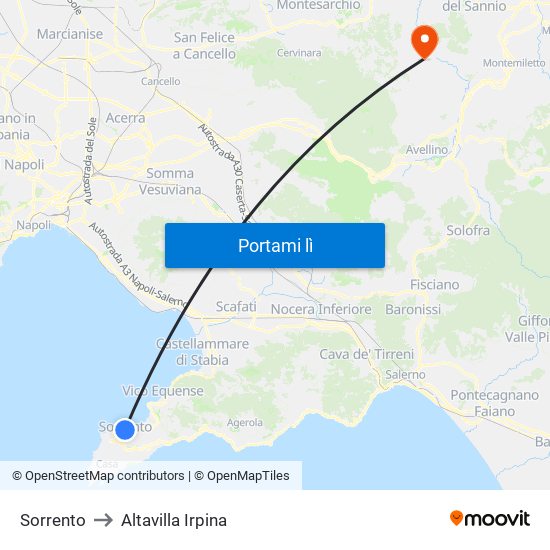 Sorrento to Altavilla Irpina map