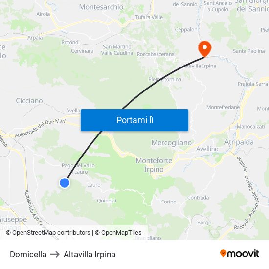 Domicella to Altavilla Irpina map