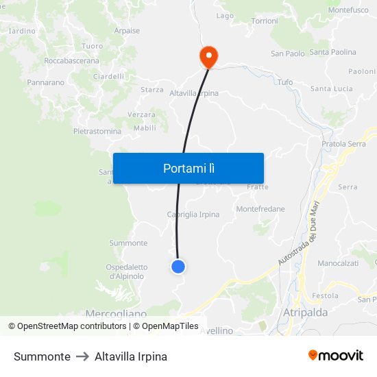 Summonte to Altavilla Irpina map