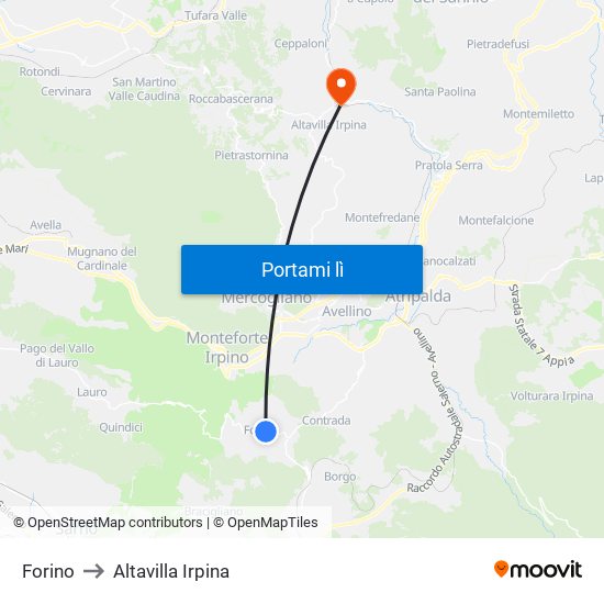 Forino to Altavilla Irpina map