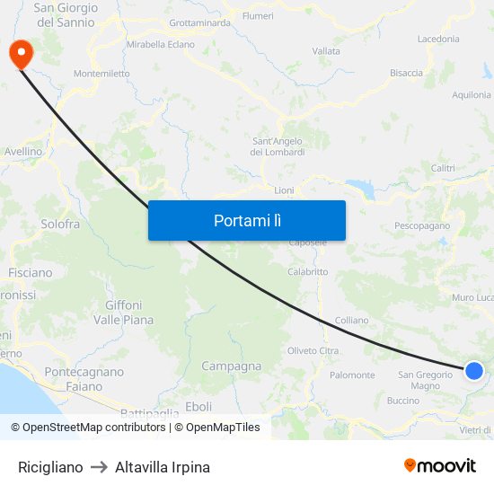Ricigliano to Altavilla Irpina map