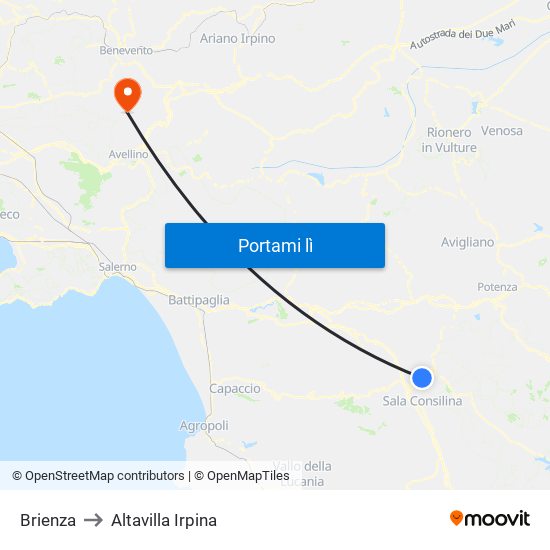 Brienza to Altavilla Irpina map