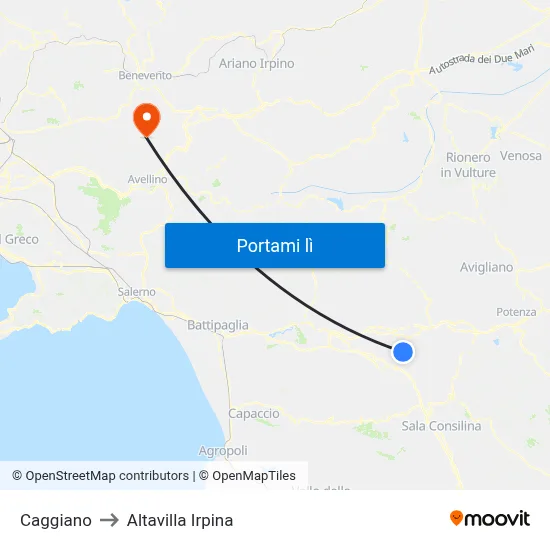 Caggiano to Altavilla Irpina map