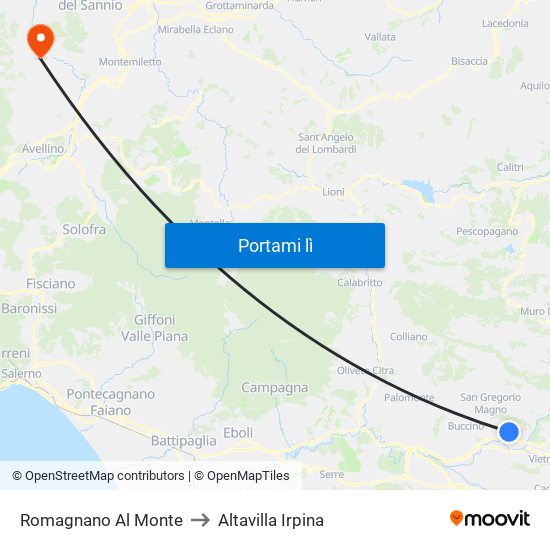 Romagnano Al Monte to Altavilla Irpina map