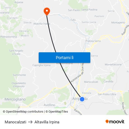 Manocalzati to Altavilla Irpina map