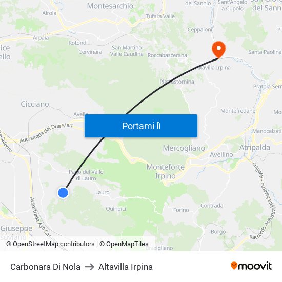 Carbonara Di Nola to Altavilla Irpina map
