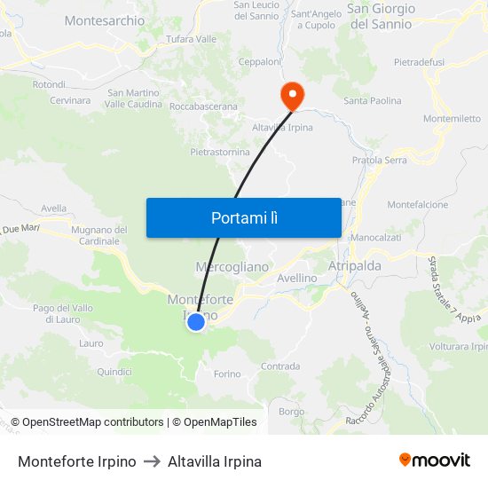 Monteforte Irpino to Altavilla Irpina map