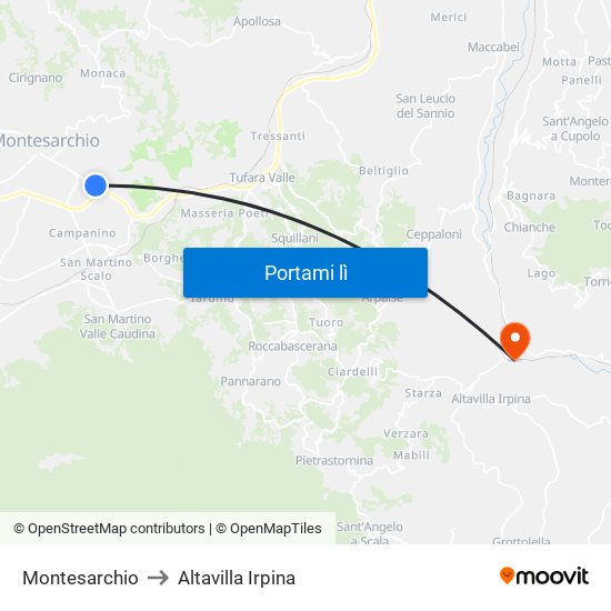 Montesarchio to Altavilla Irpina map