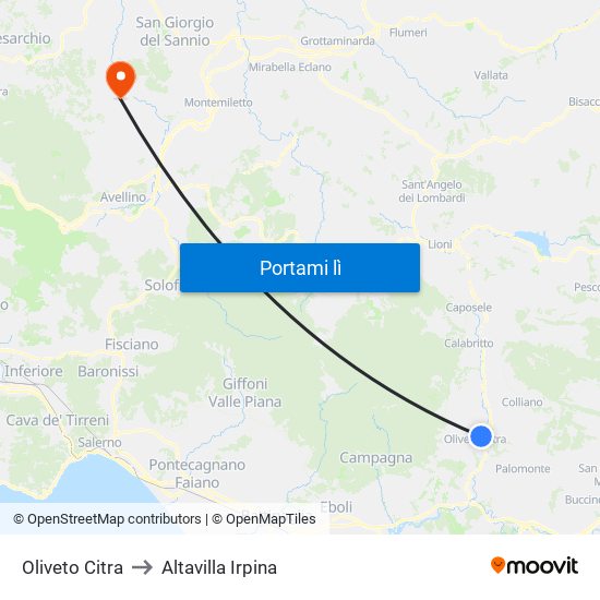 Oliveto Citra to Altavilla Irpina map