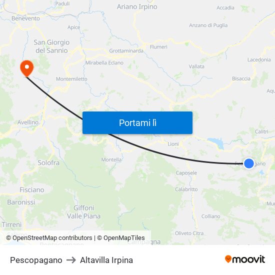 Pescopagano to Altavilla Irpina map