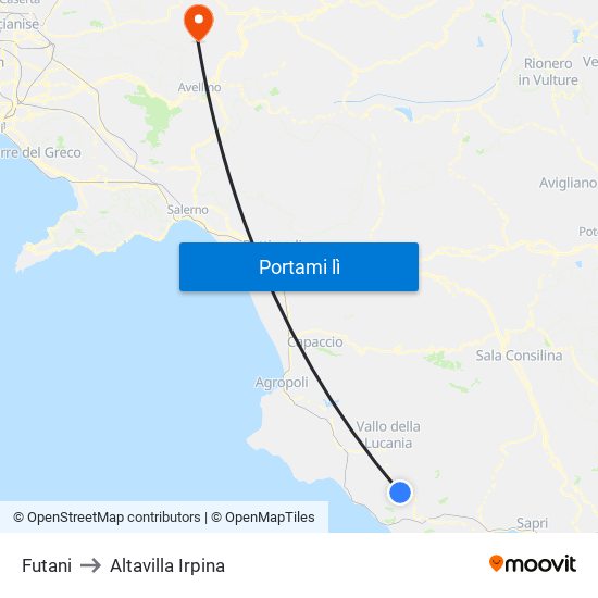 Futani to Altavilla Irpina map