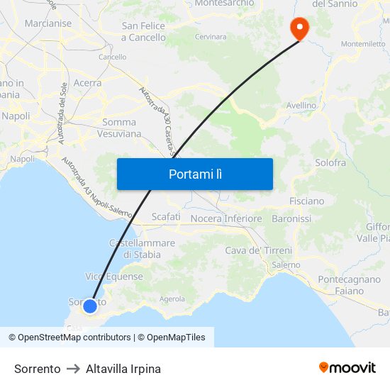 Sorrento to Altavilla Irpina map