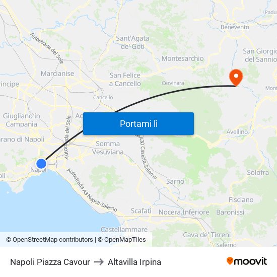 Napoli Piazza Cavour to Altavilla Irpina map