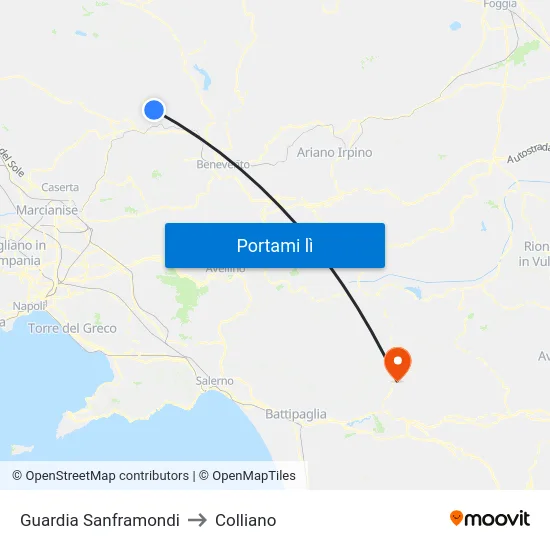 Guardia Sanframondi to Colliano map