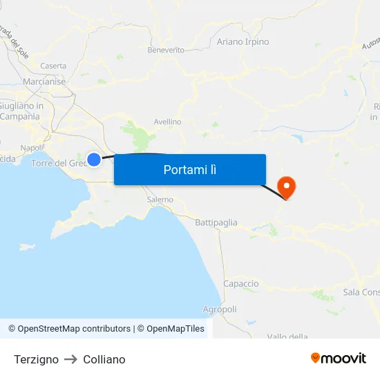 Terzigno to Colliano map