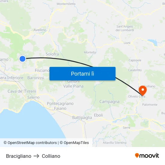 Bracigliano to Colliano map