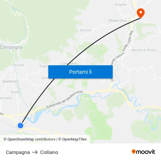 Campagna to Colliano map