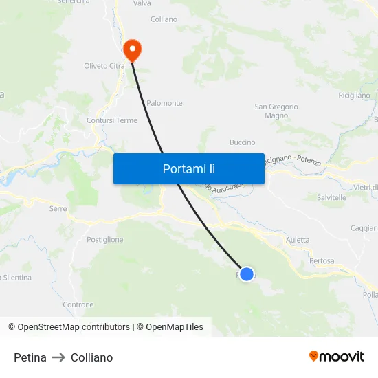 Petina to Colliano map