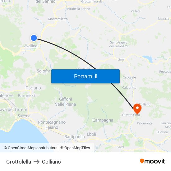 Grottolella to Colliano map