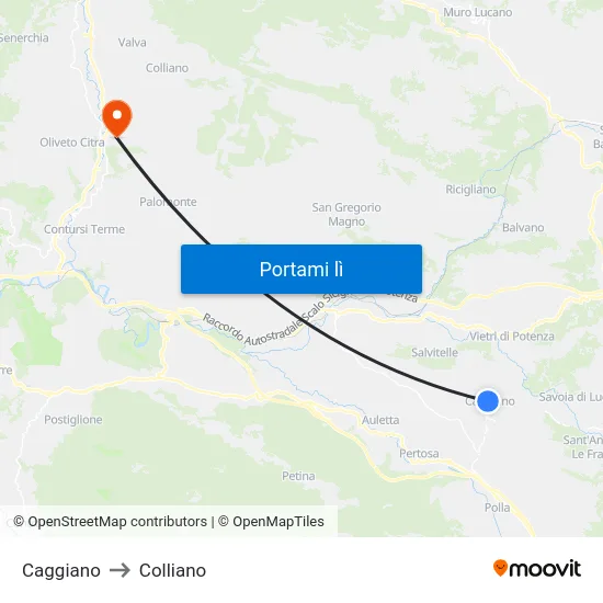 Caggiano to Colliano map