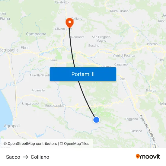 Sacco to Colliano map