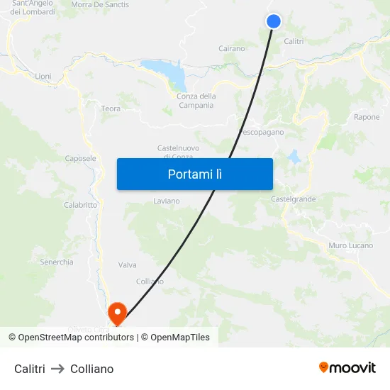 Calitri to Colliano map