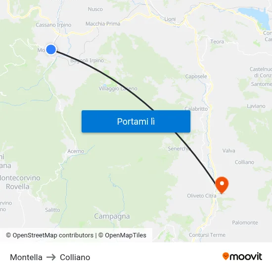 Montella to Colliano map