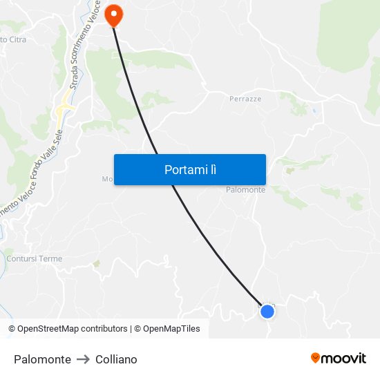 Palomonte to Colliano map