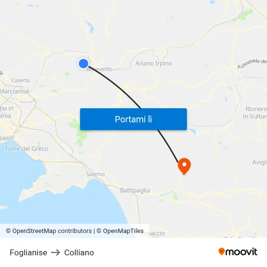 Foglianise to Colliano map