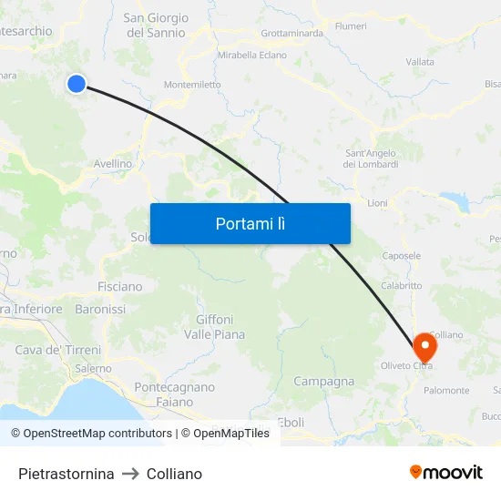 Pietrastornina to Colliano map