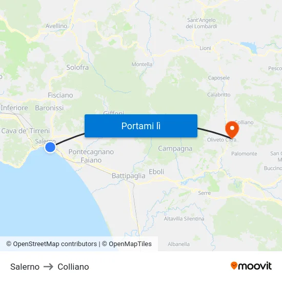 Salerno to Colliano map