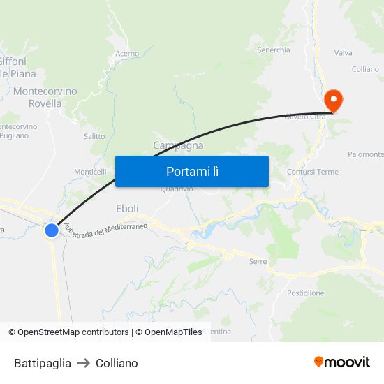 Battipaglia to Colliano map