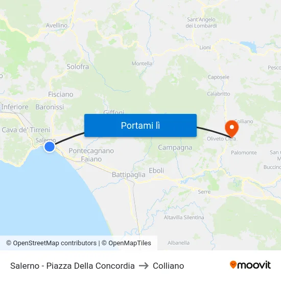 Salerno - Piazza Della Concordia to Colliano map