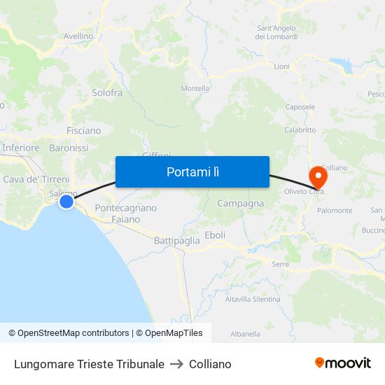 Lungomare Trieste Tribunale to Colliano map