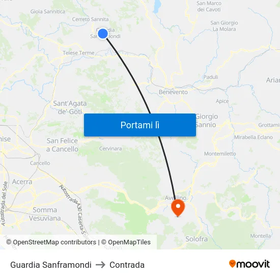 Guardia Sanframondi to Contrada map