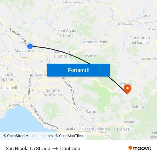 San Nicola La Strada to Contrada map