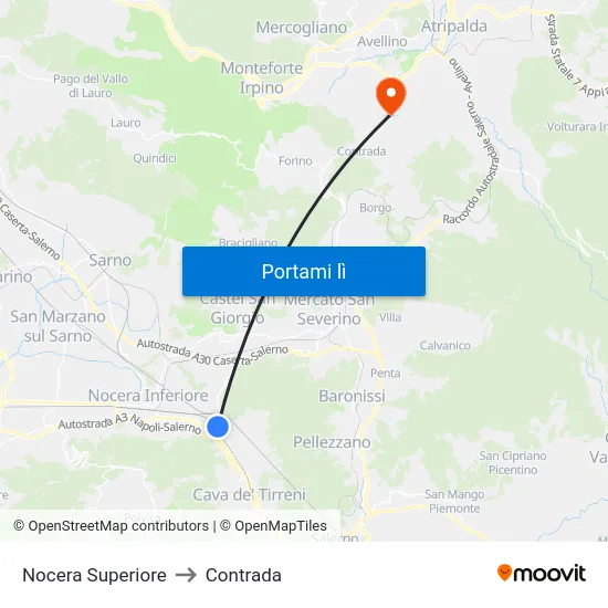Nocera Superiore to Contrada map