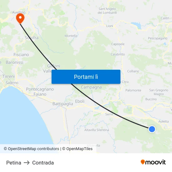 Petina to Contrada map