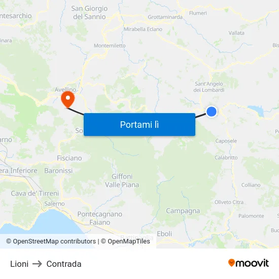 Lioni to Contrada map