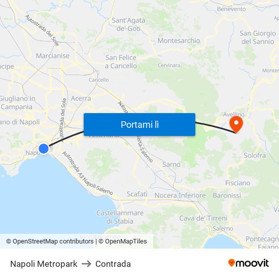 Napoli Metropark to Contrada map
