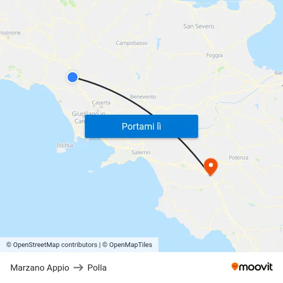 Marzano Appio to Polla map
