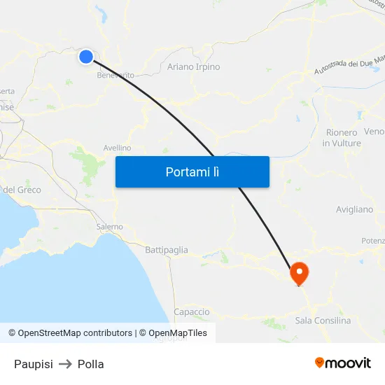 Paupisi to Polla map