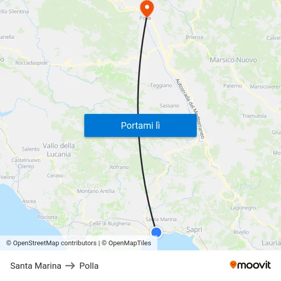 Santa Marina to Polla map