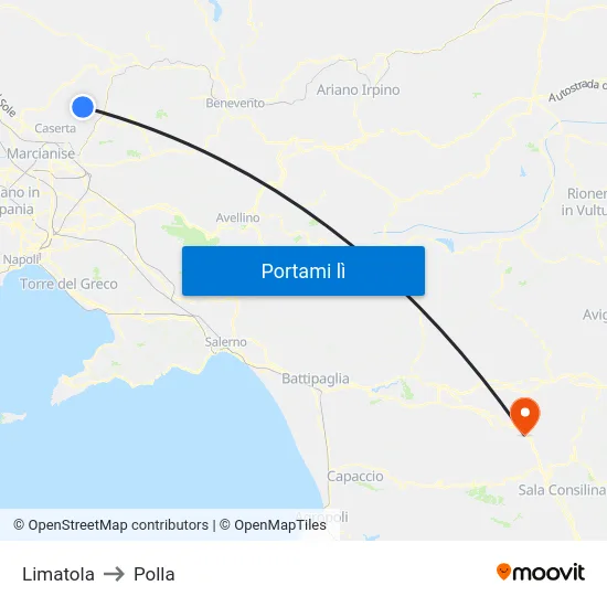Limatola to Polla map