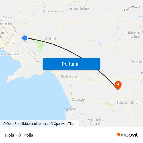 Nola to Polla map