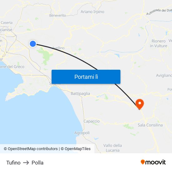 Tufino to Polla map