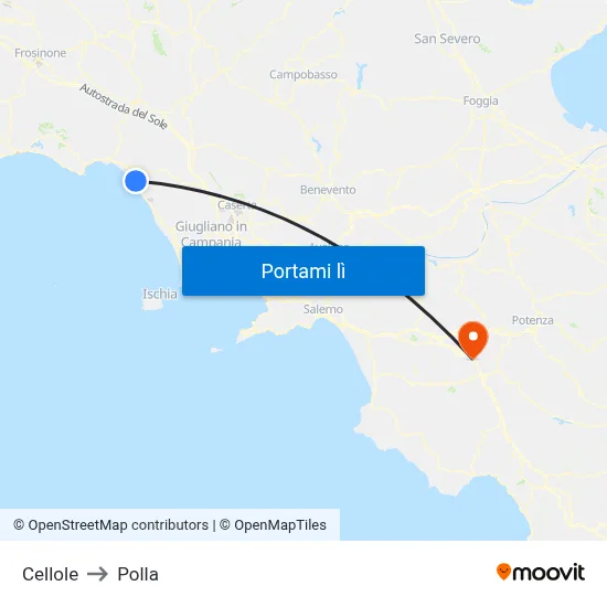 Cellole to Polla map