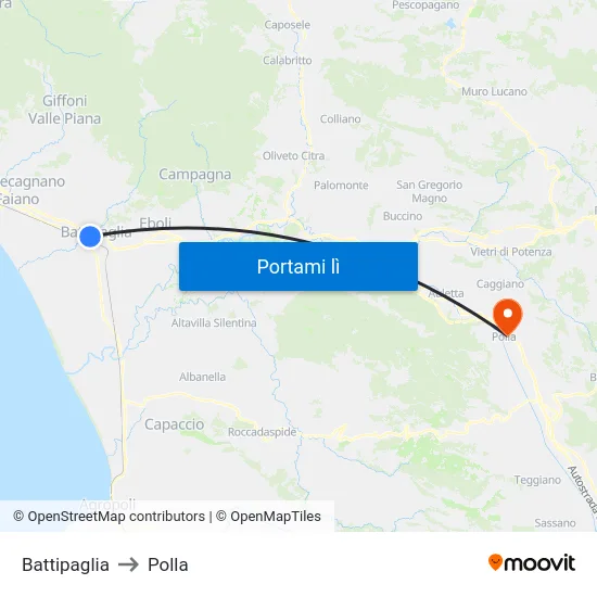 Battipaglia to Polla map