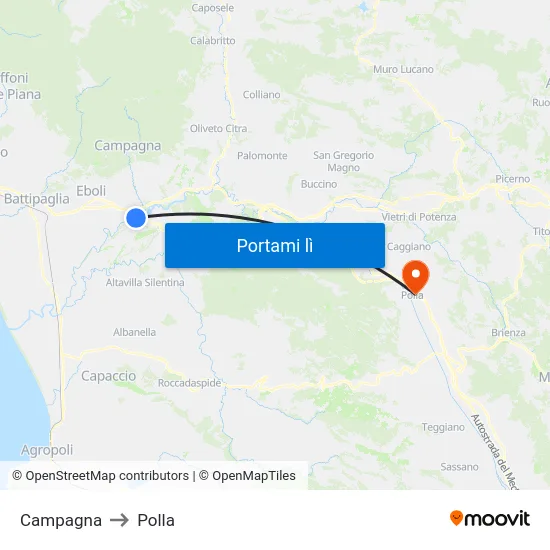 Campagna to Polla map